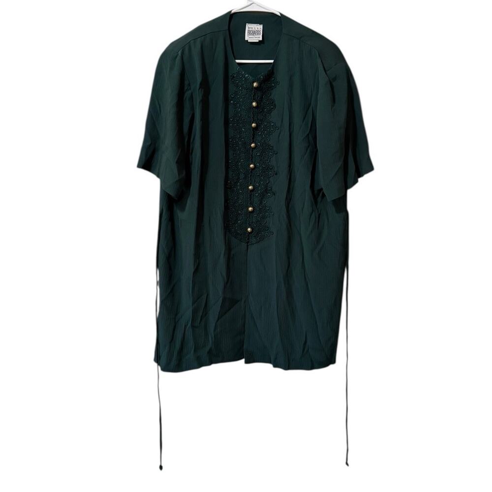 R&M Richards Women Size 16 Green 2 Piece Pants Blouse Set Buttons USA Made VTG